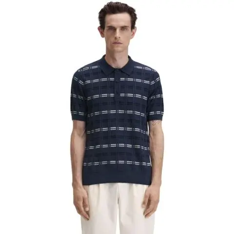 【別注】FRED PERRY RIB KNITTED SHIRT Fred Perry Striped Rib Knitted Shirt in Tennis Blue for Men