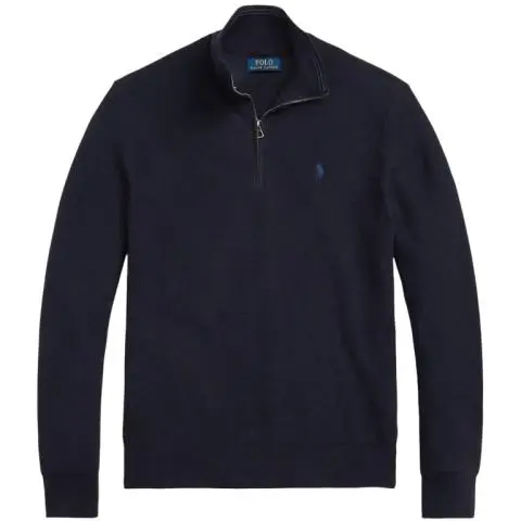 Polo Ralph Lauren Mesh Knit Cotton Half Zip Sweater in Navy