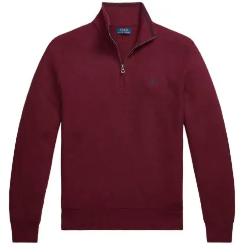 Polo Ralph Lauren Mesh Knit Cotton Half Zip Sweater in Damson