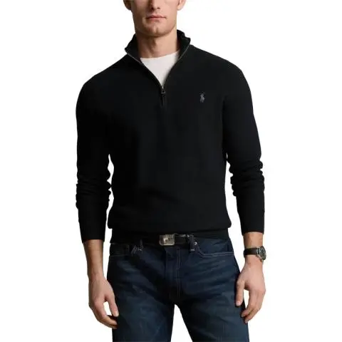 トップス th products Half Zip S/S Polo / black Polo Ralph Lauren Mesh Knit Cotton Half Zip Sweater in Polo