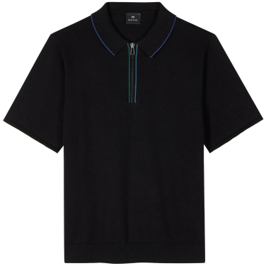 Knitted Cotton Zip Polo Shirt