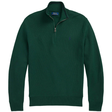 Mesh Knit Cotton Half Zip Sweater