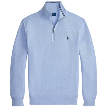 Mesh Knit Cotton Half Zip Sweater