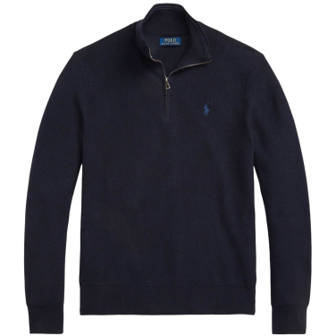 Mesh Knit Cotton Half Zip Sweater